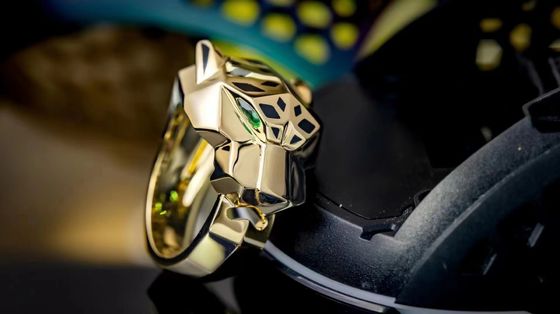 Solid 18k Yellow Gold Ring Tsavorite Garnets Onyx Brand Panther Ring