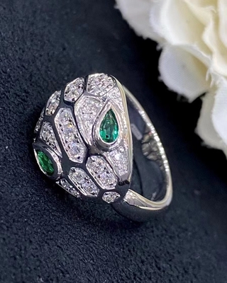 Custom  Serpenti Ring Solid 18KT White Gold Set With Emerald Eyes Full Pave Diamons