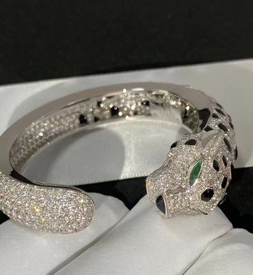 Smooth Finish White Gold Real Diamond Bracelet Brand Jewelry Tiger Bracelet