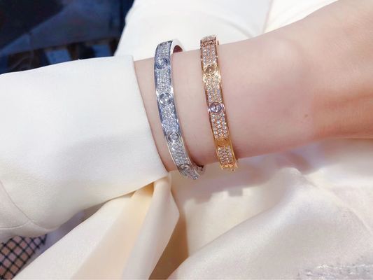 18K Gold Brand Diamond Paved Love Bracelet For Young Women / Ladies / Girls