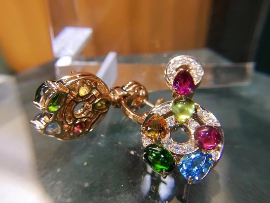 Astrale earrings 18k yellow gold set with blue topaz, green tourmaline, peridot, citrine and red garnet set with diamond