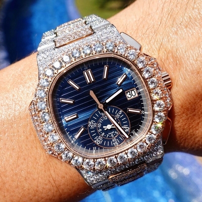 ฮิปฮอปหรูหรา Bling Bling นาฬิกาสําหรับผู้ชาย Moissanite Diamond