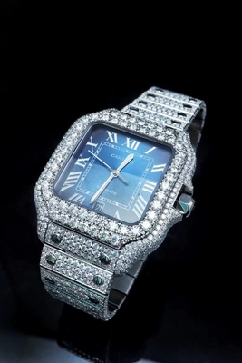 OEM สีน้ําเงิน Dial Iced ออก Moissanite นาฬิกา Brand Bussdown นาฬิกา